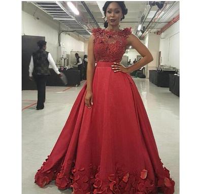 Gorgeous Red Sheer Applique Beads Prom Dresses Sleeveless A Line Rose Petals Floor Length Evening Gowns South African Party Dresses