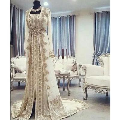 Moroccan caftan kaftan evening dresses dubai abaya arabic long sleeves amazing gold embroidery square-neck occasion prom formal gowns