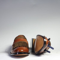 Handmade Brown Fringe  Loafers Leather Shoes For Men's - Thumbnail 3