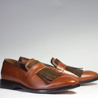 Handmade Brown Fringe  Loafers Leather Shoes For Men's - Thumbnail 2