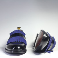 Handmade Black Fringe Loafer Leather Shoes For Men's - Thumbnail 3