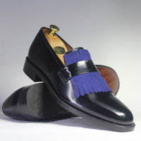 Handmade Black Fringe Loafer Leather Shoes For Men's - Thumbnail 4