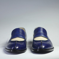 Men's Handmade Blue White Split Toe Loafers Leather Shoes  - Thumbnail 2