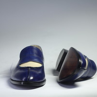 Men's Handmade Blue White Split Toe Loafers Leather Shoes  - Thumbnail 3