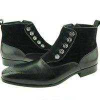 Handmade Men black Formal Boot, Men Button Up Boot, Suede and leather Ankle Boot - Thumbnail 4