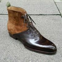 Men's Latest Italian Structure Suede & Leather Boots, bottes de luxe pour hommes - Thumbnail 2