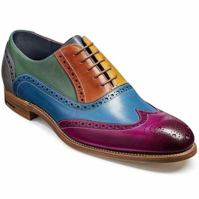 Five colors multi tone premium oxford wing tip leather burnished toe men shoes
