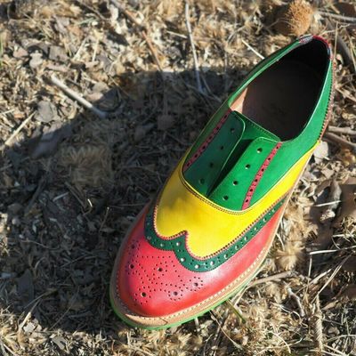 Handmade multi tone classical genuine lace up leather brogues toe men shoes