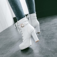 Martin Boots 2020 New Thick Heel High Heel Women Winter Plus Velvet Short Boots D3574 - Thumbnail 1