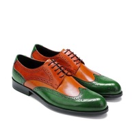 Lace Up Oxford MultiColor Premium Leather Wing Tip Rounded Brogues Toe Men Shoes - Thumbnail 1