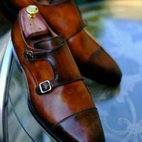 Mens Handmade Formal Shoes Brown Monk Strap Leather Oxford Casual Dress Boot New - Thumbnail 3