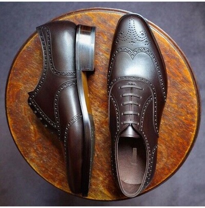 Handmade Men's Brown Wing Tip Brogue Shoes, Men Real Leather Lace Up Dress Shoes