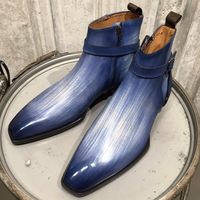 Handmade Leather Patina Ankle High Boots Formal Men Shoes Custom Grade Boots - Thumbnail 3