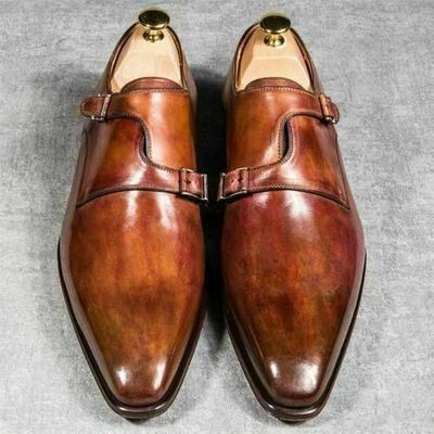 Handmade men double monk strap shoes, shaded dress shoes for men, leather shoes