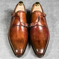 Handmade men double monk strap shoes, shaded dress shoes for men, leather shoes - Thumbnail 3