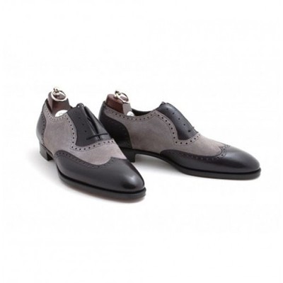 Genuine leather two tone oxford handmade wing tip plain pointed toe men's shoes