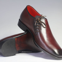 Handmade Brown Side Lace Up Leather Shoes For Men's - Thumbnail 1