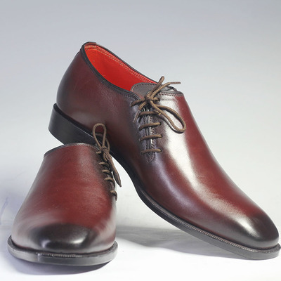Handmade brown side lace up leather shoes for men's - Thumbnail 2