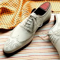 Genuine Leather Two Tone Oxford Handcrafted Wing Tip Brogue Toe Classical Shoes - Thumbnail 1