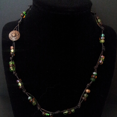 Glass beads and leather necklace