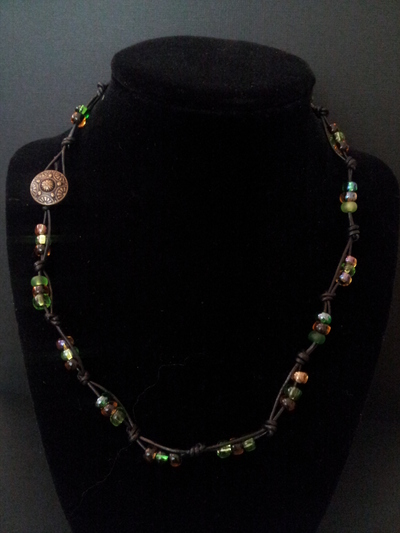 Glass beads and leather necklace