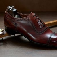 Made To Order Two Tone Maroon Red Rounded Cap Toe Genuine Leather Lace up Shoes - Thumbnail 3