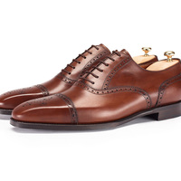  Made To Order Men Brown Color Full Brogue Cap Toe Genuine Leather Lace up Shoes image 1 Made To Order Men Brown Color Full Brogue Cap Toe Genuine Lea - Thumbnail 1