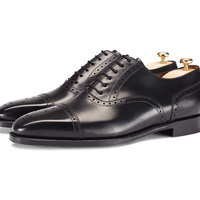Made To Order Men's Black Full Brogue Cap Toe Magnificent Leather Lace Up Shoes - Thumbnail 3