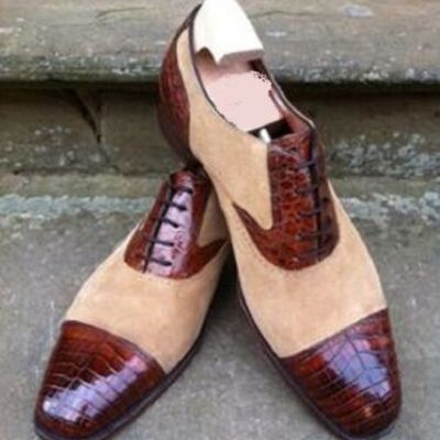 Men's handmade leather brown suede beige fashion dress shoes men's formal shoes