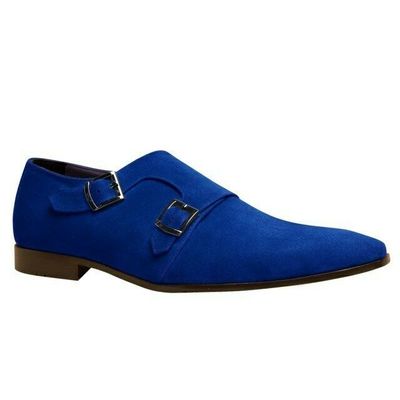 New men's handmade royal blue suede double monk strap dress fashion shoes