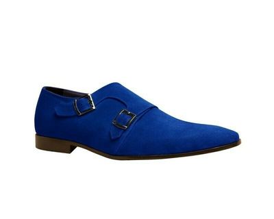 New Men's Handmade Royal Blue Suede Double Monk Strap Dress Fashion Shoes