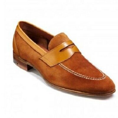 Handmade men’s suede penny loafers casual shoes, men tan slip on moccasin shoes