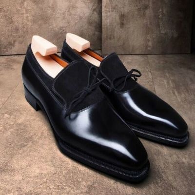 Handmade men's lace up shoes, men's black leather suede shoes