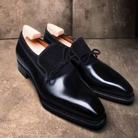 Handmade Men's Lace Up Shoes, Men's Black Leather Suede Shoes - Thumbnail 4
