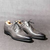 Handmade men gray Leather dress shoes, men formal shoes, leather shoes for men - Thumbnail 3