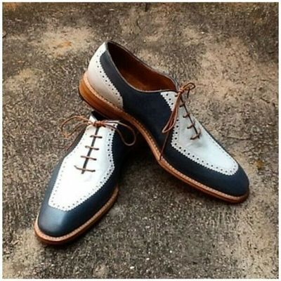 Men Oxford Two Tone Black White Leather Premium Quality Handcrafted Shoes