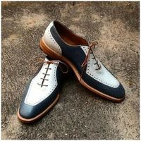 Men Oxford Two Tone Black White Leather Premium Quality Handcrafted Shoes - Thumbnail 1