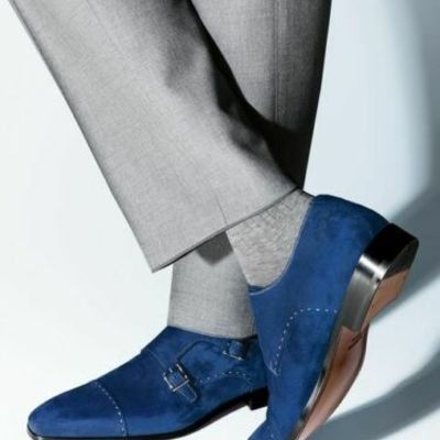 Handmade men monk strap shoes, suede shoes, men blue shoes, formal dress