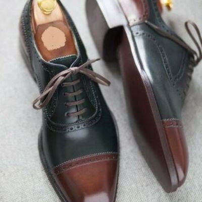 Men's two tone brown leather formal lace-up shoes handmade leather oxford shoes