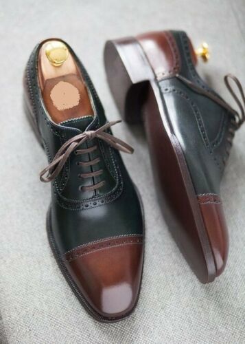 Men's two tone brown leather formal lace-up shoes handmade leather oxford shoes