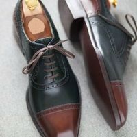 Men's two tone brown leather formal lace-up shoes handmade leather oxford shoes - Thumbnail 4