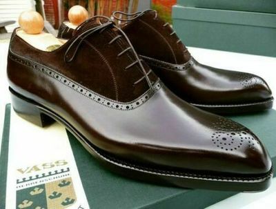 Handmade Men's Leather Oxford Formal Party Medallion Toe Suede Lace up Shoes