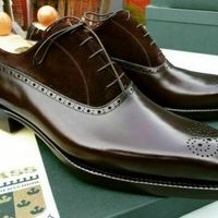 Handmade Men's Leather Oxford Formal Party Medallion Toe Suede Lace up Shoes - Thumbnail 4