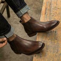 Handmade Men’s Brown Color Boots, Leather Ankle High Chelsea Dress Boots - Thumbnail 1