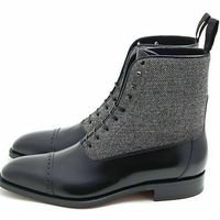 MEN HANDMADE TWO TONE CAP TOE BOOTS MEN BLACK AND GRAY ANKLE LACE UP BOOTS - Thumbnail 1