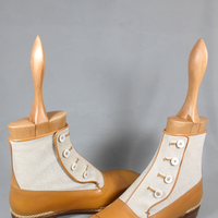 Tan White Button High Ankle Party Wear Stylish Handmade Cap Toe Men Boots - Thumbnail 1