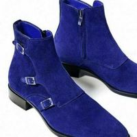 Hand Stitched Custom made ankle Boots, men Handmade Blue Suede High Ankle Boots - Thumbnail 4