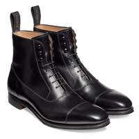 Men's Handmade Genuine Black Leather Cap Toe Lace Up Ankle Boots - Thumbnail 4