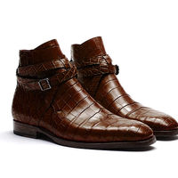 Handmade Crocodile Texture Jodhpurs Boots, Crock Texture Genuine leather Boots - Thumbnail 2
