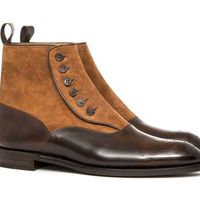 Handmade Men Brown Formal Boot, Men Button Boot Leather and Suede Ankle Boot - Thumbnail 1